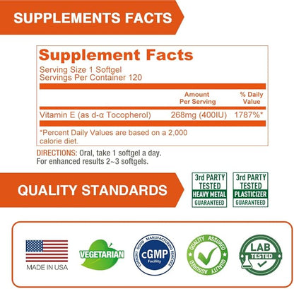 Vitamin E 400 IU Softgels, Natural 268 mg 120 Vegetarian 3)