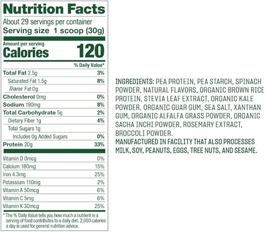 Vega Protein and Greens Protein Powder, Vanilla 20g Plant 1.9lbs