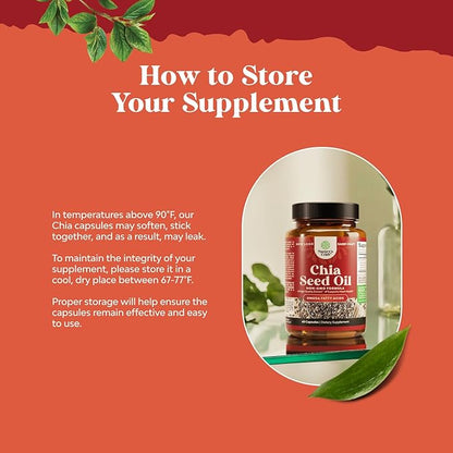 Chia Seed Oil Extract Capsules - Plant Based Omega 3 6 9 Supplement and Daily Fiber Capsules for Adults Digestive Support Immunity and Heart Health - Omega 3 Fatty Acids Supplement for Men and Women
