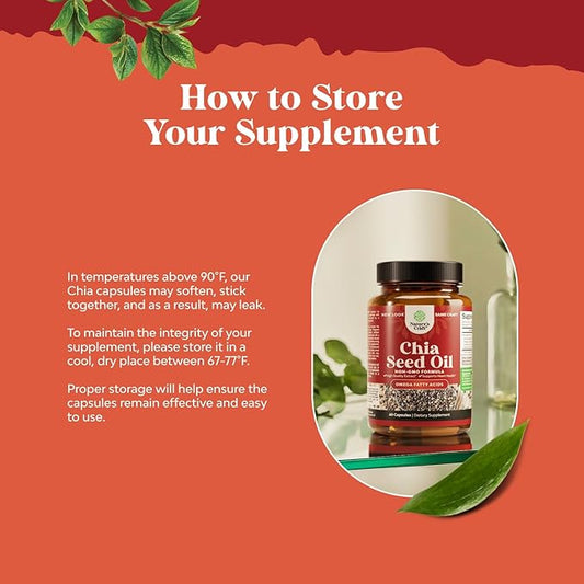 Chia Seed Oil Extract Capsules - Plant Based Omega 3 6 9 Supplement and Daily Fiber Capsules for Adults Digestive Support Immunity and Heart Health - Omega 3 Fatty Acids Supplement for Men and Women