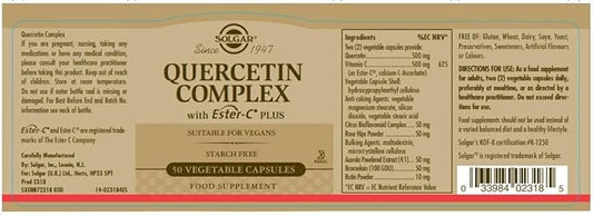 SOLGAR Quercetin Complex with Ester-C Plus 50 Vegetable 25 Servings