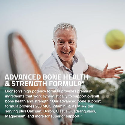 Bronson Bone Health & Strength Complex* 200 MCG K2 as MK7, Plus D3, and 60 Tablets