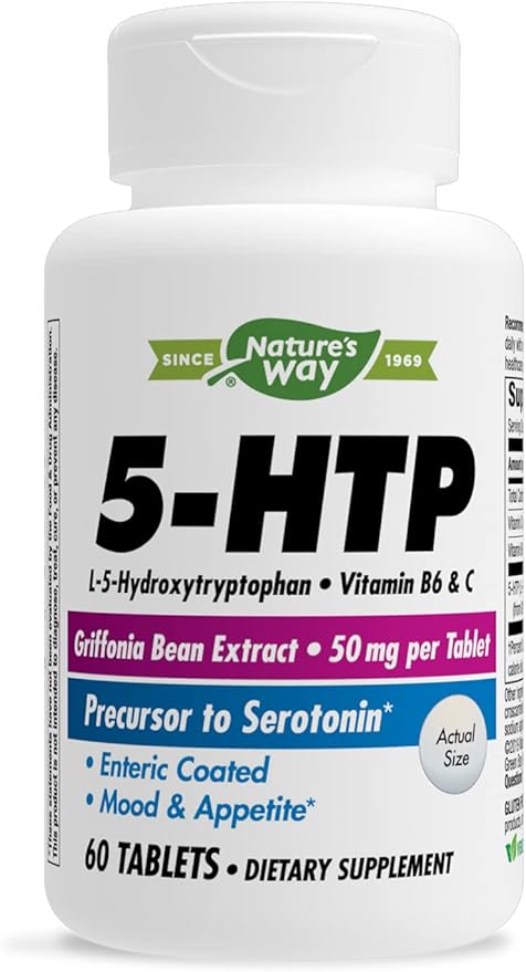 Nature's Way 5-HTP, Calms Nerves and L-5-Hydroxytryptophan, Vitamins B6 & 50 mg 60 Count