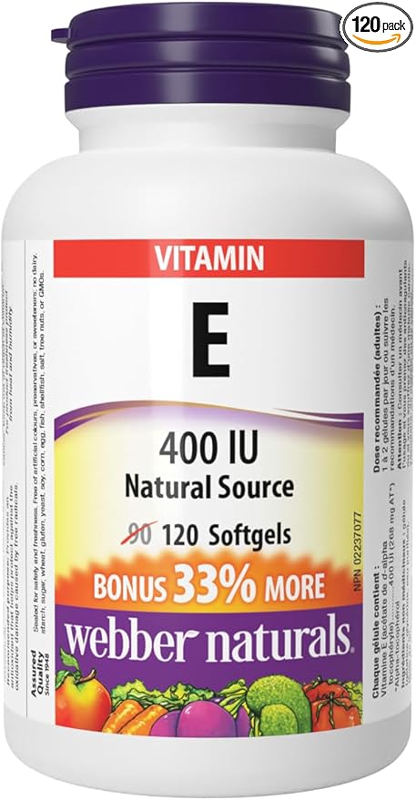Webber Naturals Vitamin E Natural Source 400 IU-120 IU-120 Softgels