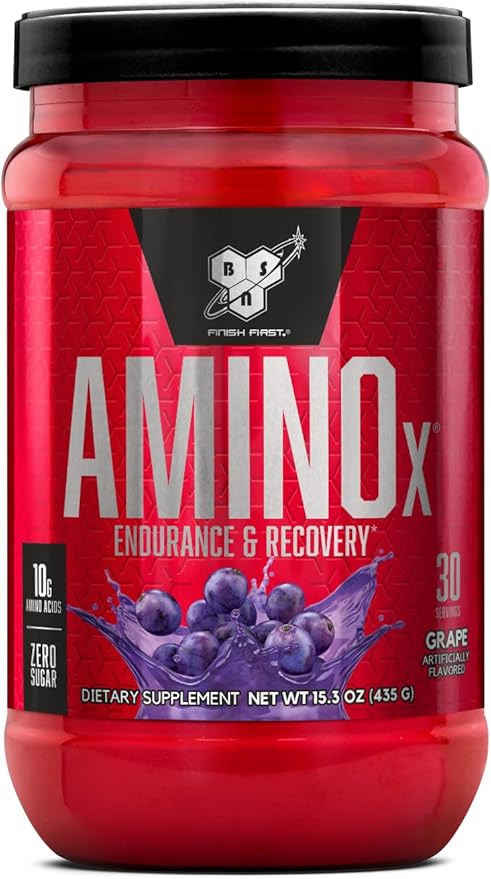 BSN Amino X Muscle Recovery & Endurance Powder with BCAAs, Intra Workout Support, 10 Grams of Amino Acids, Keto Friendly, Caffeine Free, Flavor: Grape, 30 Servings (Packaging May Vary)