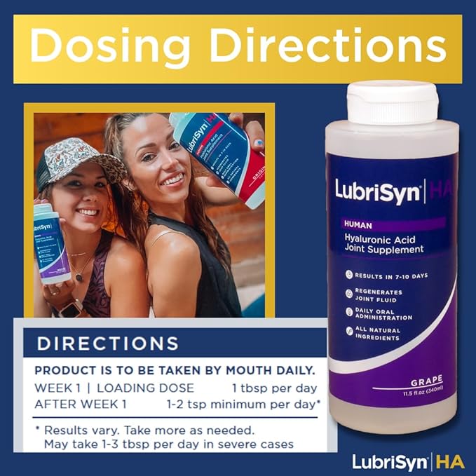 LubriSynHA Human Joint Supplement, Grape 3 x 11.5oz – All-Natural, High-Molecular Weight Hyaluronic Acid HA - Joint Support for Women & Men – Promotes Healthy Joint Function, Made in USA, Vegan