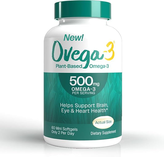 OVEGA-3 Plant-Based Omega-3 from Algal Oil 500mg, Supports 60 Count