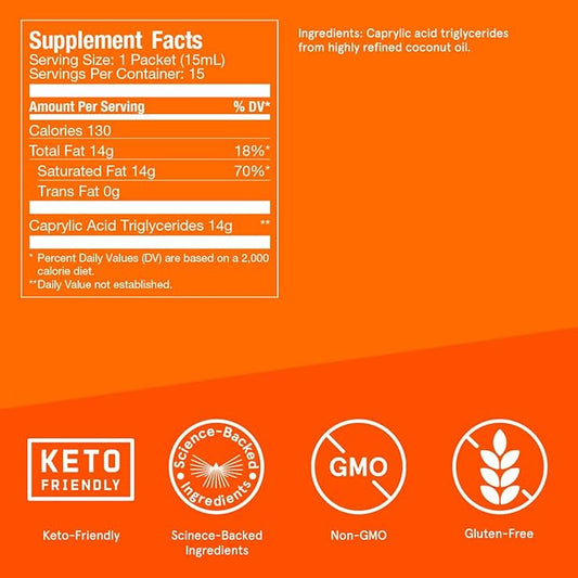 Bulletproof Brain Octane C8 MCT Oil Packets, Pack of 15, Keto Supplement for Sustained Energy