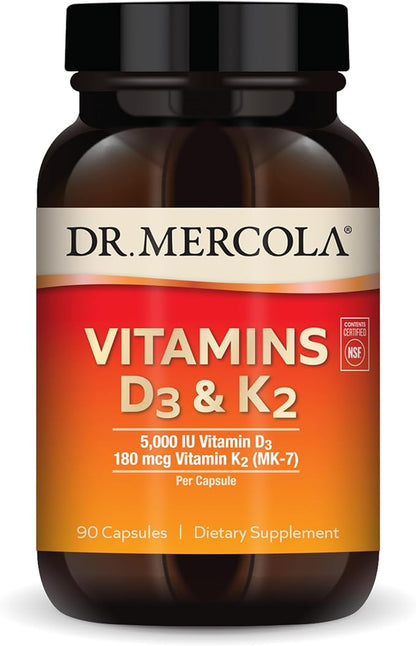 Dr. Mercola Vitamins D3 & K2, 90 Servings (90 Capsules),