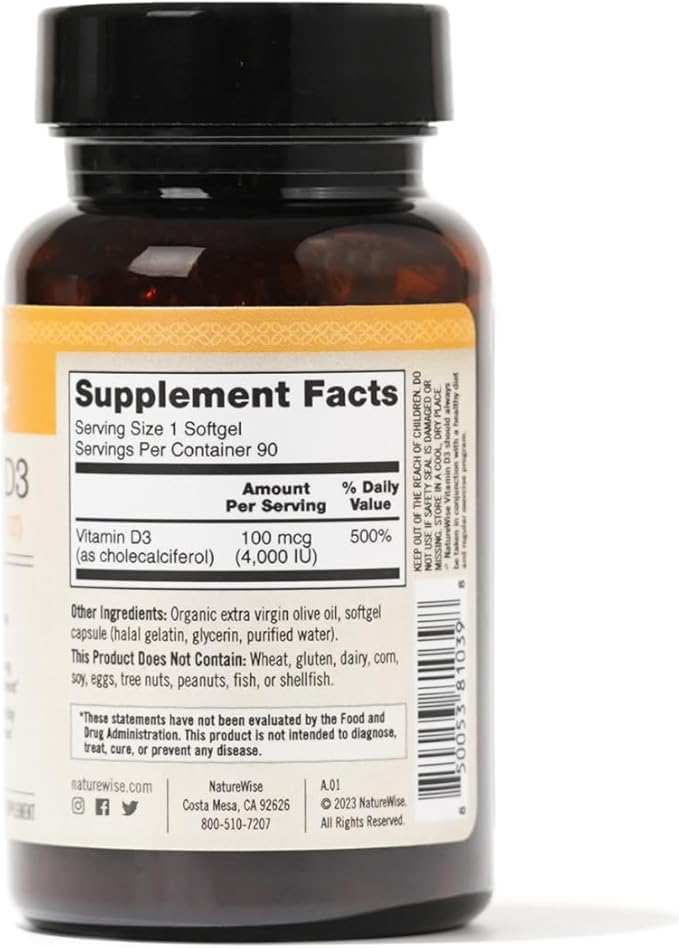 NatureWise Vitamin D3 4000iu (100 mcg) 90 Count