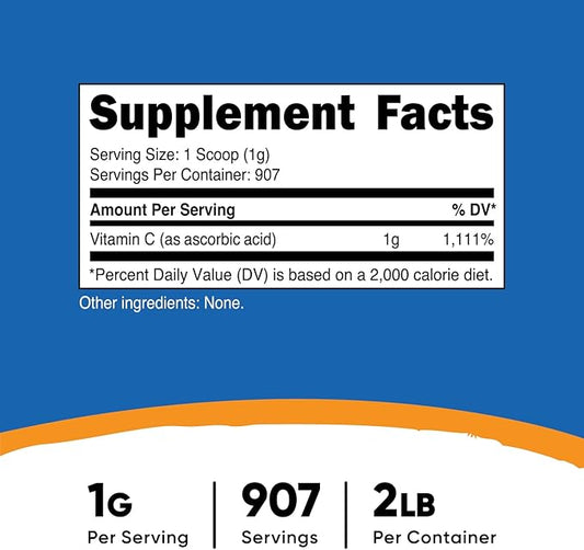 Nutricost Ascorbic Acid Powder (Vitamin C) 2 LBS