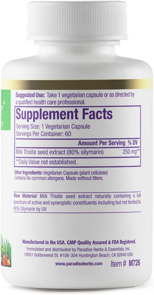 Paradise Herbs Milk Thistle, Active Whole 60 Vegetarian