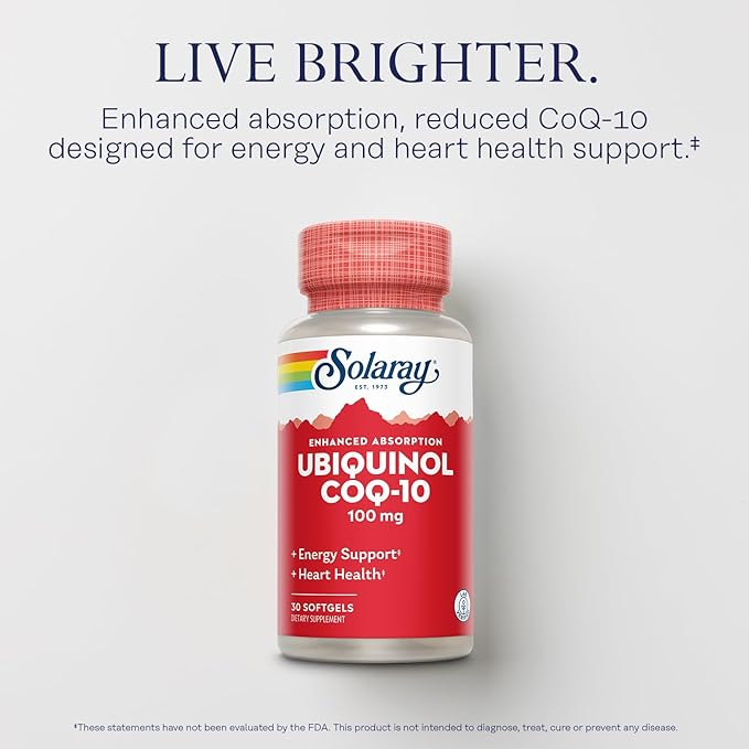 Solaray Ubiquinol CoQ-10 100 mg - CoQH2, Reduced CoQ10 for Enhanced Absorption - Energy and Heart Health Support - 60-Day Guarantee - 30 Servings, 30 Softgels