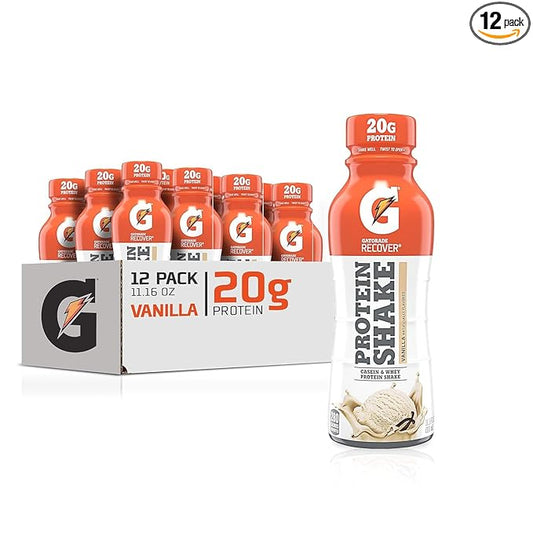 Gatorade Recover Protein Shake, Vanilla, 20g Protein, 11.6 fl oz Plastic Bottle, Pack of 12