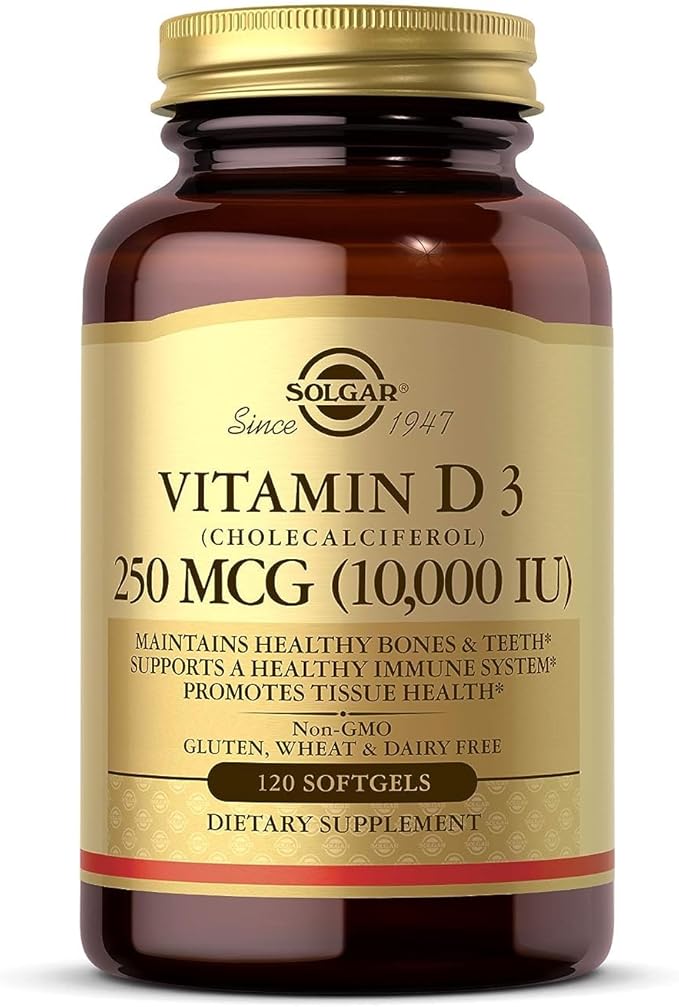 Solgar Vitamin D3 (Cholecalciferol) 250 MCG (10,000 IU), 120 Softgels 120 Servings