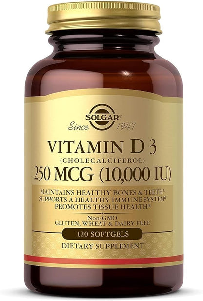 Solgar Vitamin D3 (Cholecalciferol) 250 MCG (10,000 IU), 120 Softgels 120 Servings