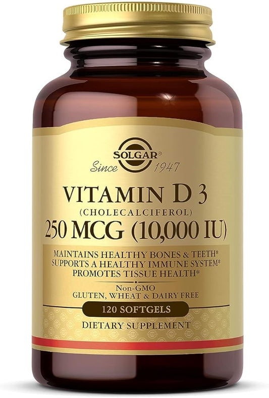 Solgar Vitamin D3 (Cholecalciferol) 250 MCG (10,000 IU), 120 Softgels 120 Servings