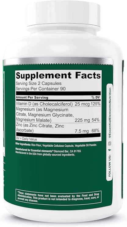 Essential Elements Magnesium & Zinc D3 for 200mg - 9 Month