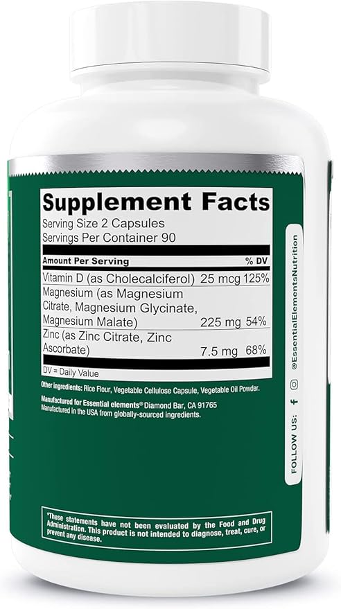 Essential Elements Magnesium & Zinc D3 for 200mg - 6 Month