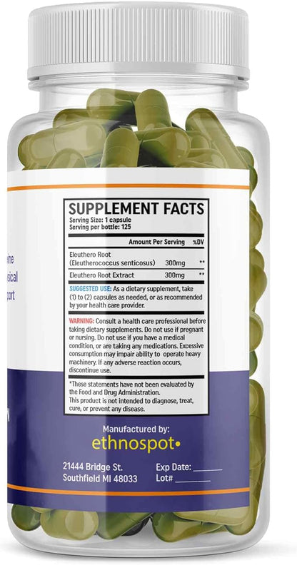 Full Spectrum Eleuthero Root Capsules 125 Vegan
