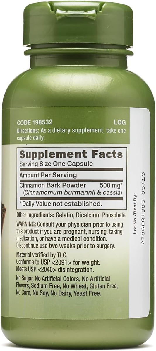 GNC Herbal Plus Cinnamon Bark 500mg, 100 Capsules, Traditional Ayurvedic Herb