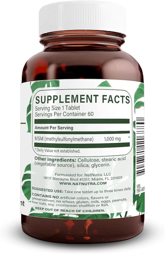 Natural Nutra OptiMSM, MSM Supplement 1000 mg, 60 Vegan