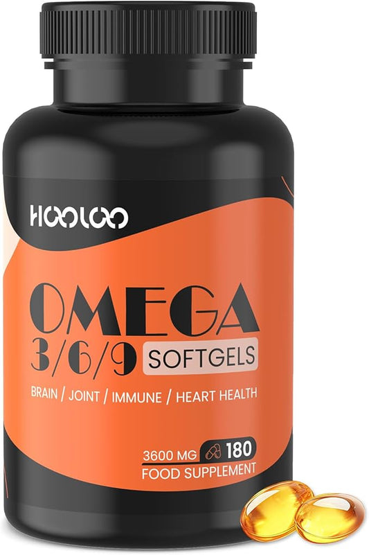 HOOLOO Omega 3 6 9 Fish 3600mg, Burpless 180 Softgels,Triple