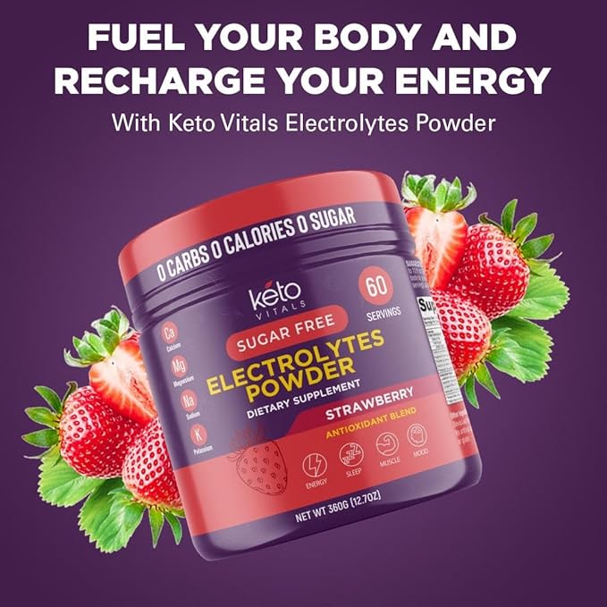 Keto Vitals Electrolytes Powder - Antioxidant Blend Electrolytes with Potassium, Magnesium, Sodium, Calcium | Keto Electrolytes Supplement Energy Drink Mix | Sugar-Free, Zero Calories, Zero Carbs