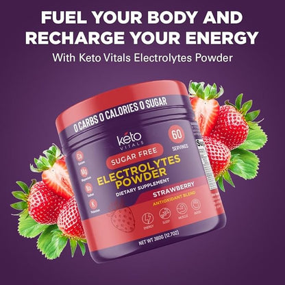 Keto Vitals Electrolytes Powder - Antioxidant Blend Electrolytes with Potassium, Magnesium, Sodium, Calcium | Keto Electrolytes Supplement Energy Drink Mix | Sugar-Free, Zero Calories, Zero Carbs
