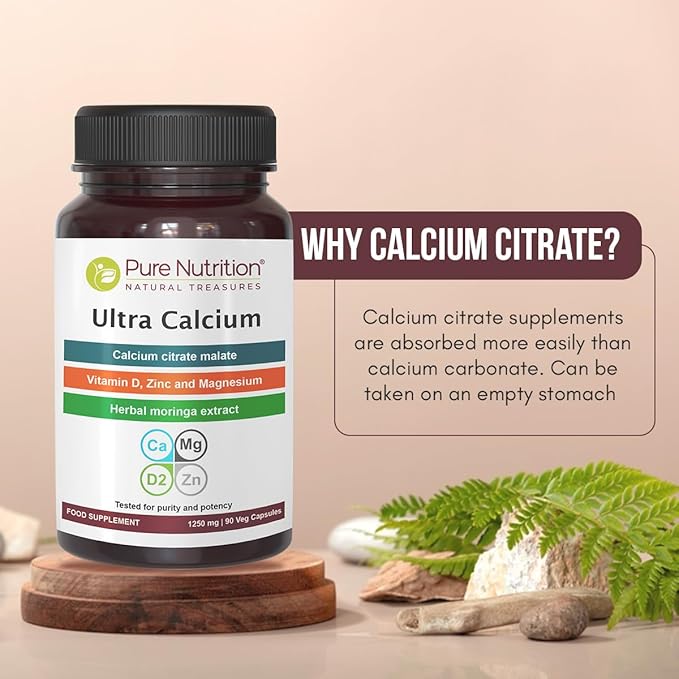 Pure Nutrition Ultra Calcium Citrate Malate | 1000mg Highly absorbable Calcium Supplement with Calcium Citrate Malate, Vitamin D3, Magnesium and Zinc | Non-GMO | Gluten-Free | 180 Veg Tabs