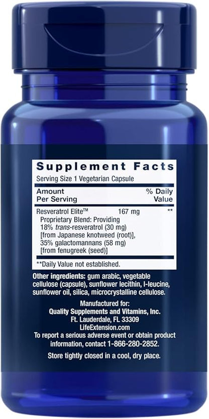 Life Extension Resveratrol Elite, trans-resveratrol, healthy 30 capsules