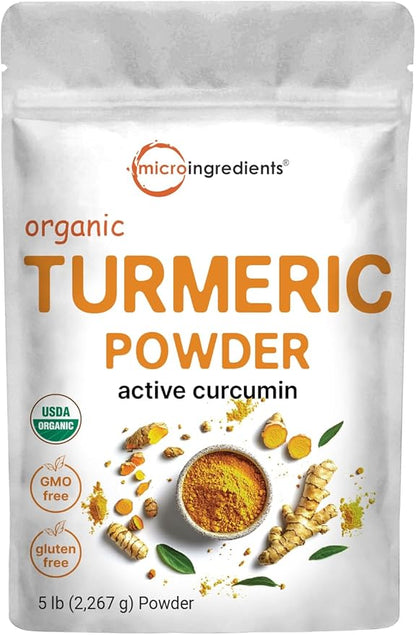 Organic Turmeric Powder, 5 Pounds | Rich in Active Curcumin | Pure Turmeric Supplement | Antioxidant Support for Joint & Immune Health | Non-GMO, Vegan Friendly, India Origin