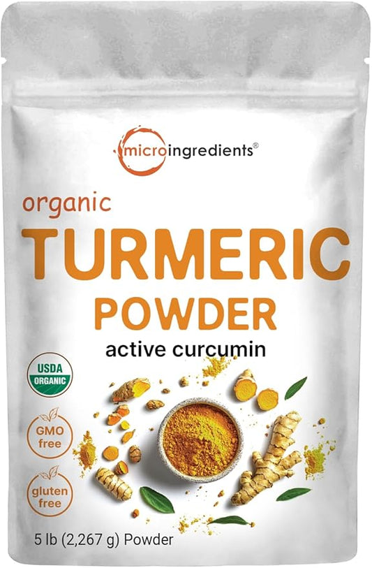 Organic Turmeric Powder, 5 Pounds | Rich in Active Curcumin | Pure Turmeric Supplement | Antioxidant Support for Joint & Immune Health | Non-GMO, Vegan Friendly, India Origin