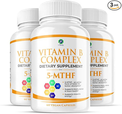 1 Body Vitamin B Complex 3 5-MTHF Folate B1, B2, B2, B5, B5, B6, B6, Methyl B12, Niacin,