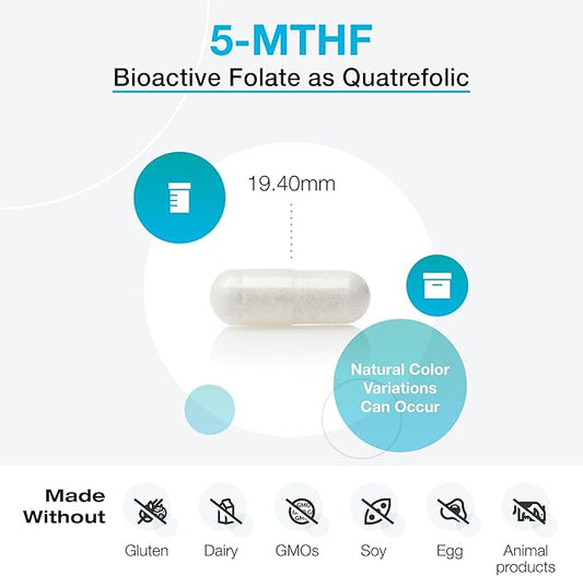 XYMOGEN 5 MTHF - 3,400 mcg DFE Bioactive Folate Supplement as Quatrefolic - Cardiovascular, Mood + Methylation Support - Vitamin B Methyl Folate as L Methylfolate (60 Capsules)