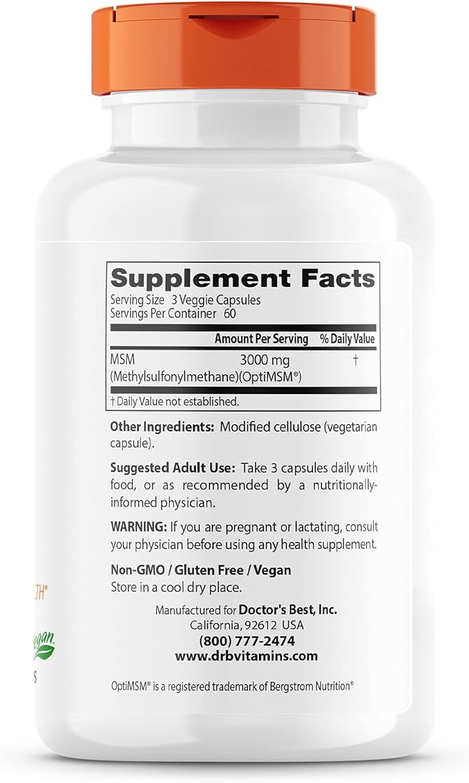 Doctor's Best MSM with OptiMSM, Joint 1000 mg, 180 Veggie