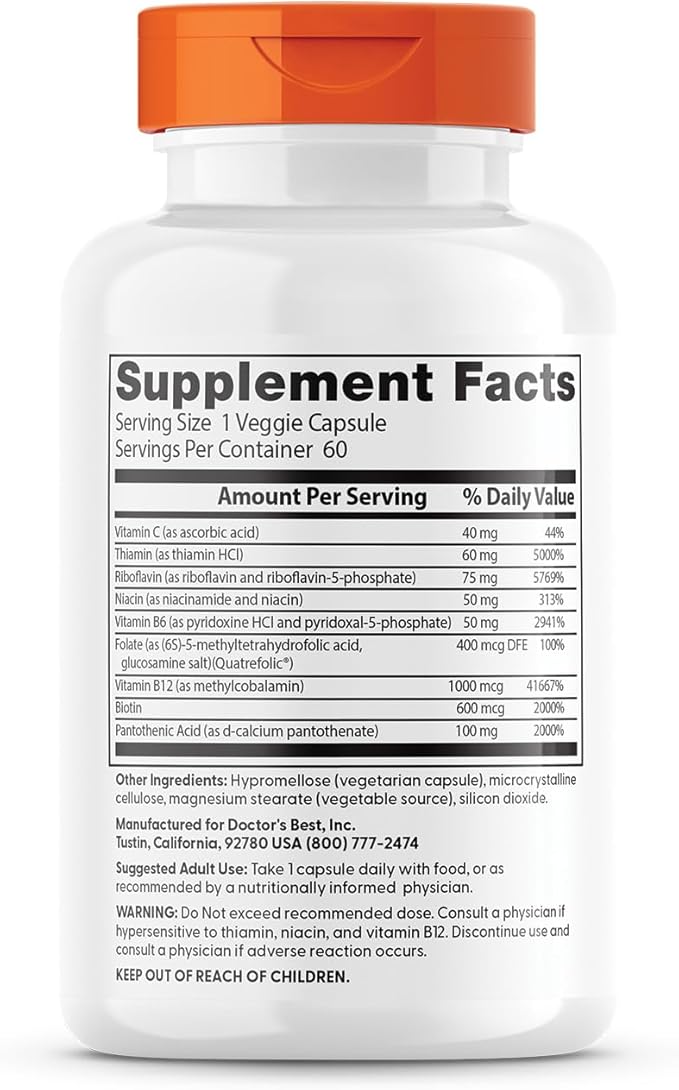 Doctor's Best Fully Active B Complex, Energy & Cellular Support, Non-GMO, Gluten Free, Soy Free, Vegan 60 Veggie Caps