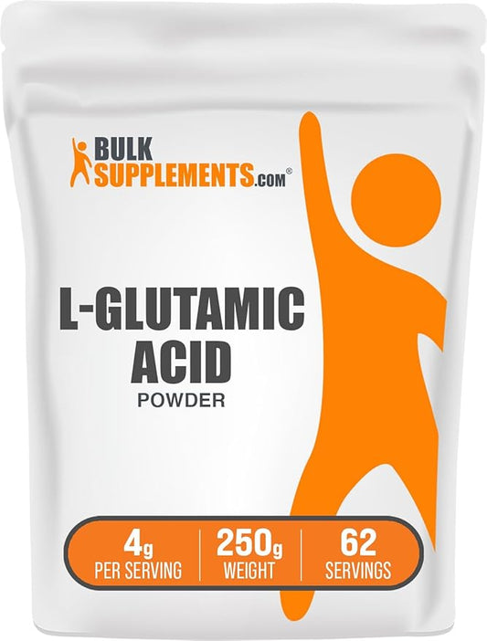 BulkSupplements.com L-Glutamic Acid Powder - Glutamate Supplement, Amino Acid Supplement - for Gut Health, Gluten Free, 4000mg per Serving, 250g (8.8 oz) (Pack of 1)