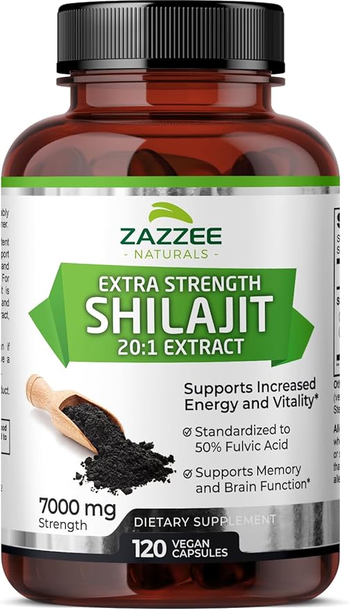Zazzee 100% Pure Organic Himalayan Shilajit 20:1 Extract, 7000 mg 50% Fulvic 120 Servings 20X Potency,