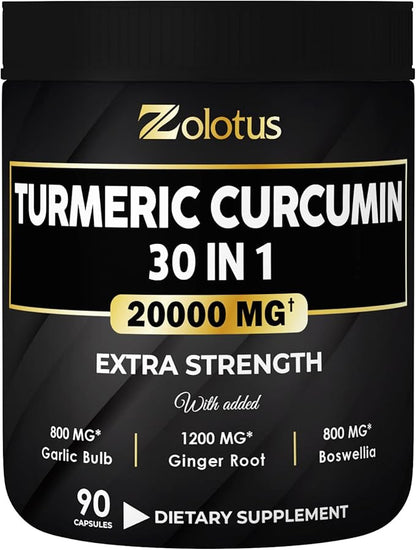 30 in 1 Turmeric Curcumin + 95% Curcuminoids, 20000mg, with 90 Capsules