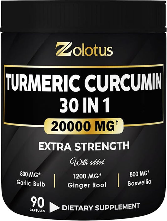 30 in 1 Turmeric Curcumin + 95% Curcuminoids, 20000mg, with 90 Capsules