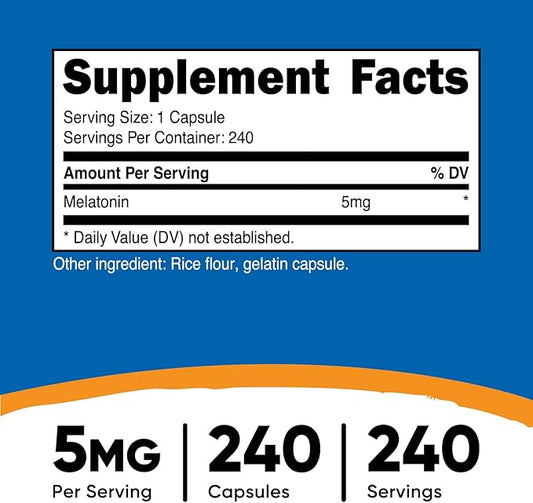 Nutricost Melatonin 5mg, 240 Capsules 5mg Per