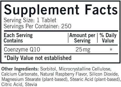 Kirkman Coenzyme Q10 25 mg Children's Chewable Tablets || 250 Tablets || CoQ10 || Free of Common allergens || Gluten Free || Casein Free || Supports Immune System