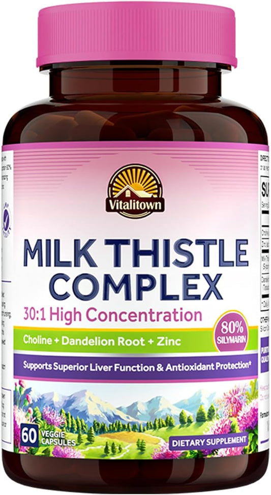 VITALITOWN Milk Thistle Complex 30X Extract 80% Silymarin 600 mg 60 Veggie