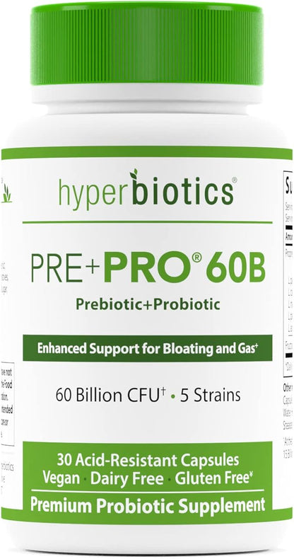 Hyperbiotics Pre Pro Vegan Probiotics + Prebiotics 60 Billion 30 Capsules