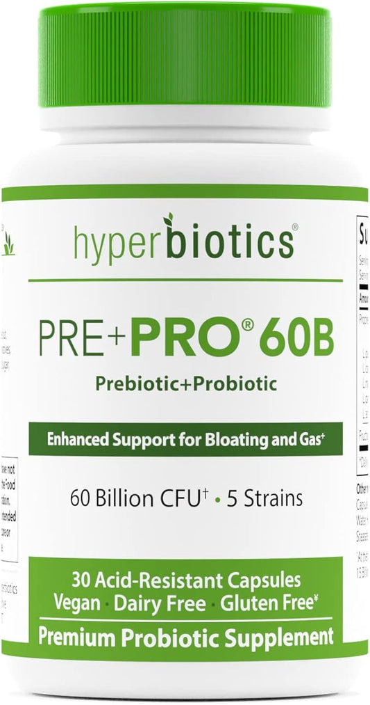 Hyperbiotics Pre Pro Vegan Probiotics + Prebiotics 60 Billion 30 Capsules
