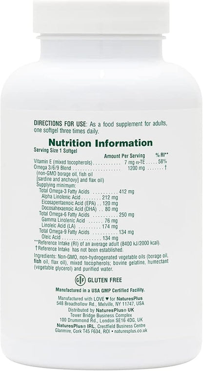 Natures Plus Ultra Omega 3 6 9-1200 mg, 90 Softgels 90 Servings