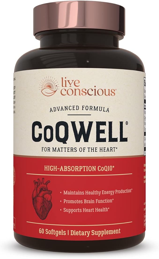 Live Conscious CoQWell CoQ10 Heart, Q10 CoQsol 60 Softgels 60 Day