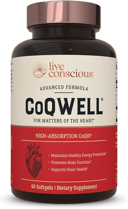 Live Conscious CoQWell CoQ10 Heart, Q10 CoQsol 60 Softgels 60 Day