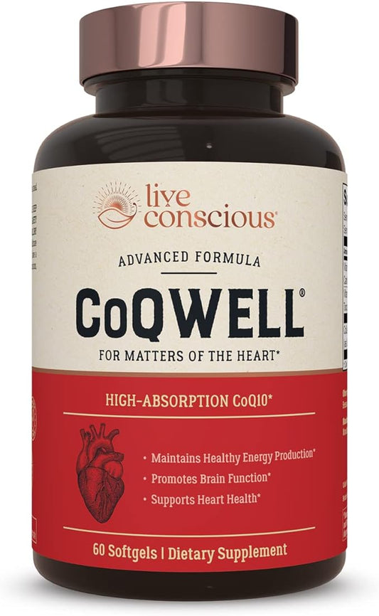 Live Conscious CoQWell CoQ10 Heart, Q10 CoQsol 60 Softgels 60 Day